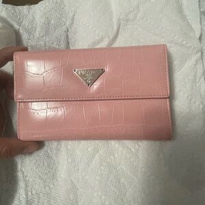 Prada Pink Croc-Embossed Wallet